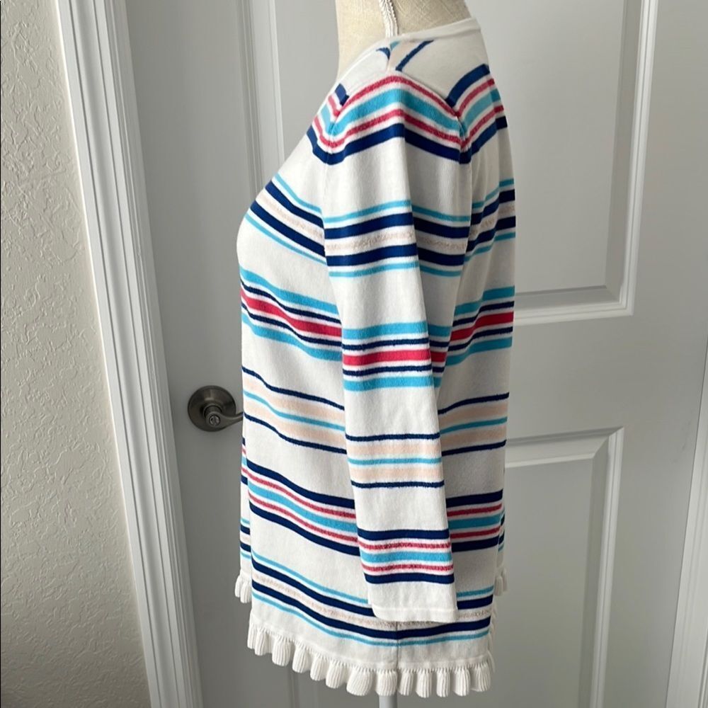 Talbots White and Multicolor Striped Sweater Ruffle Bottom - Picture 4 of 6